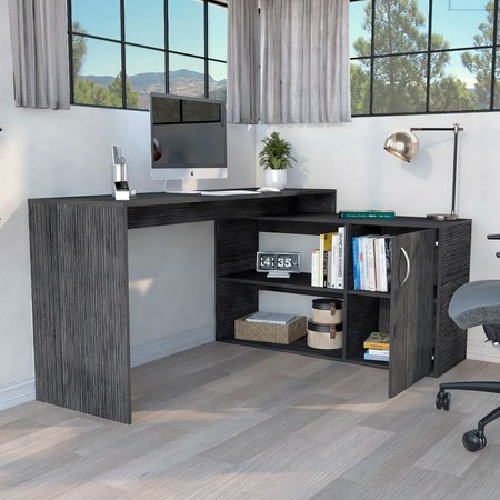 TUHOME Axis Modern L-Shaped Computer Desk with Open & Closed Storage, Smokey Oak ELI6595